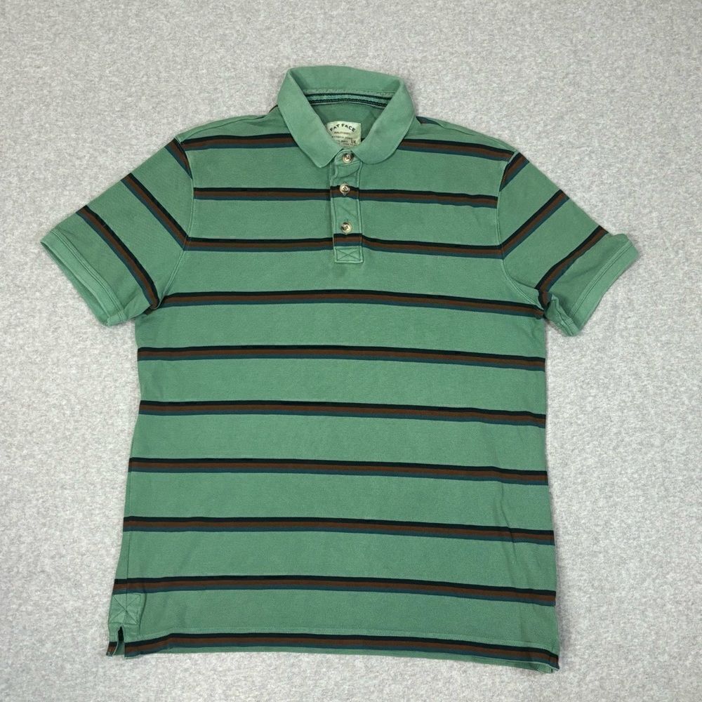 Fat Face Polo Shirt Mens Size Large Green Stripe Cotton Collared Casual Golf Top